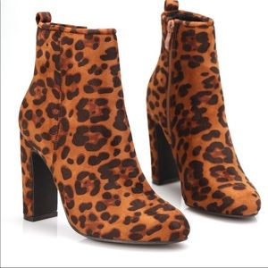 Leopard print suede booties